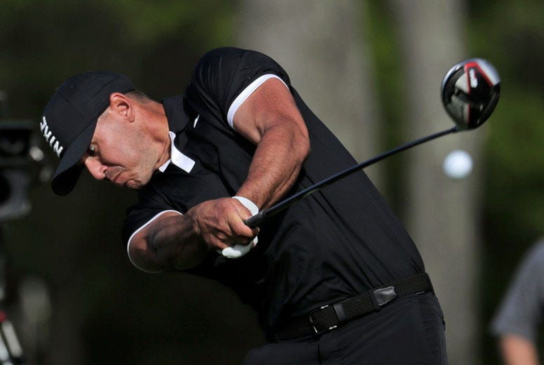 Brooks Koepka tees off the seventh hole during the final round of the U.S. Open on June 17, 2018, at Shinnecock Hills GC - Shinnecock Hills Golf Club in Southampton, New York.