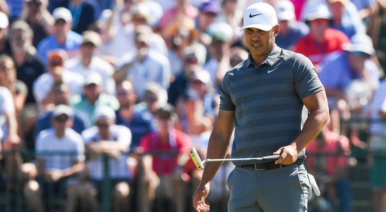 Brooks Koepka reacts to a putt on the seventh hole during the final round of the U.S. Open on June 17, 2018, at Shinnecock Hills Golf Club in Southampton, New York.