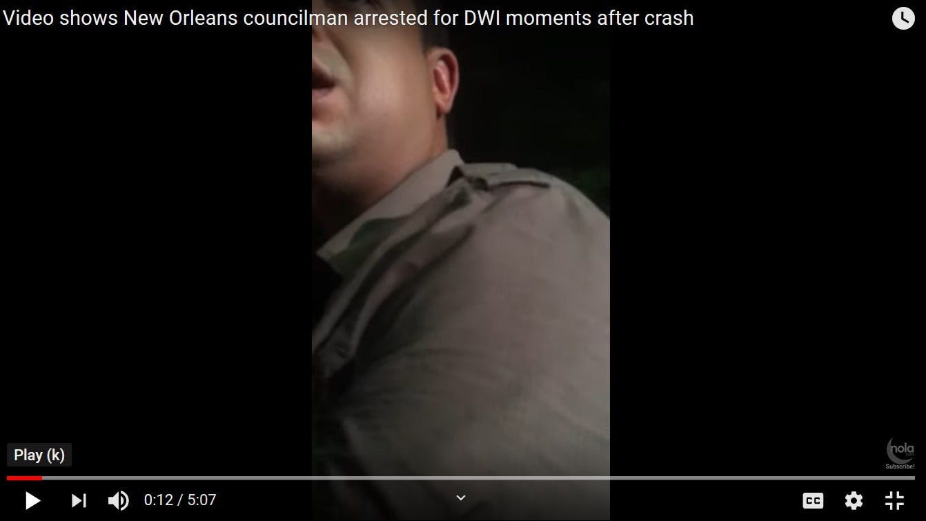 Video of New Orleans City Councilman after DWI crash