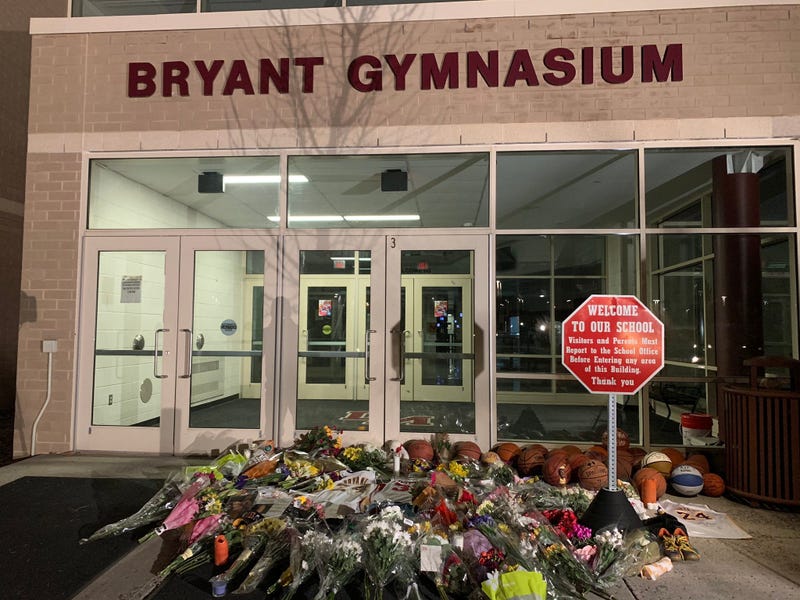 The memorial outside the Kobe Bryant Gymnasium at Lower Merion High School.