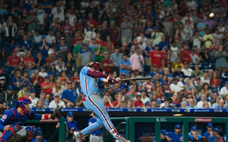 Phillies outfielder Bryce Harper hits a walk-off grand slam against the Cubs.