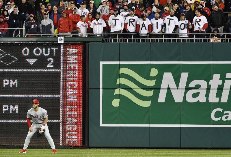 Bryce Harper was booed steadily throughout his first game back at Nats Park in a Phillies uniform