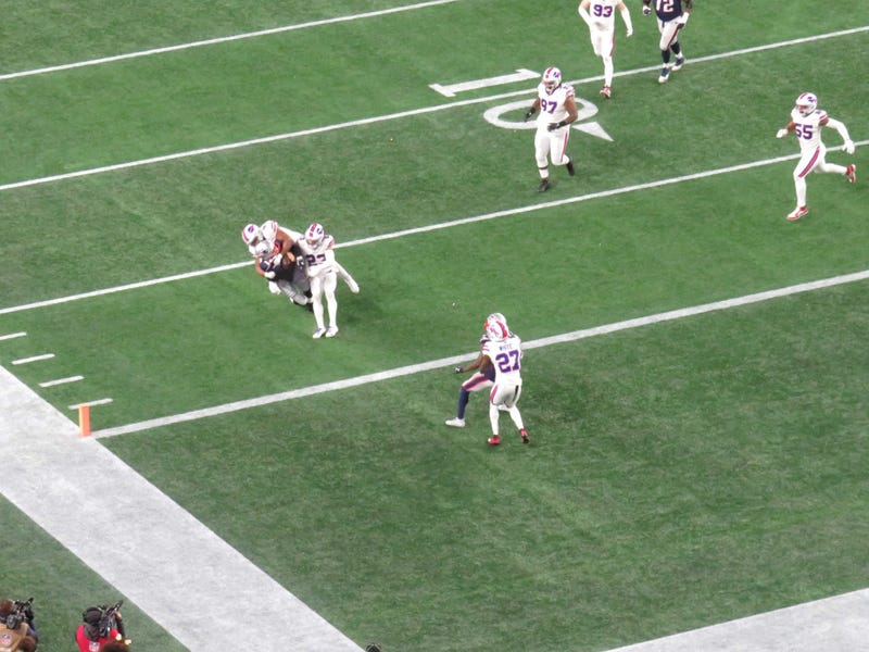 Tom Brady hit hard on a run in the 4th quarter of the Patriots' comeback win over Buffalo, 12/21/19
