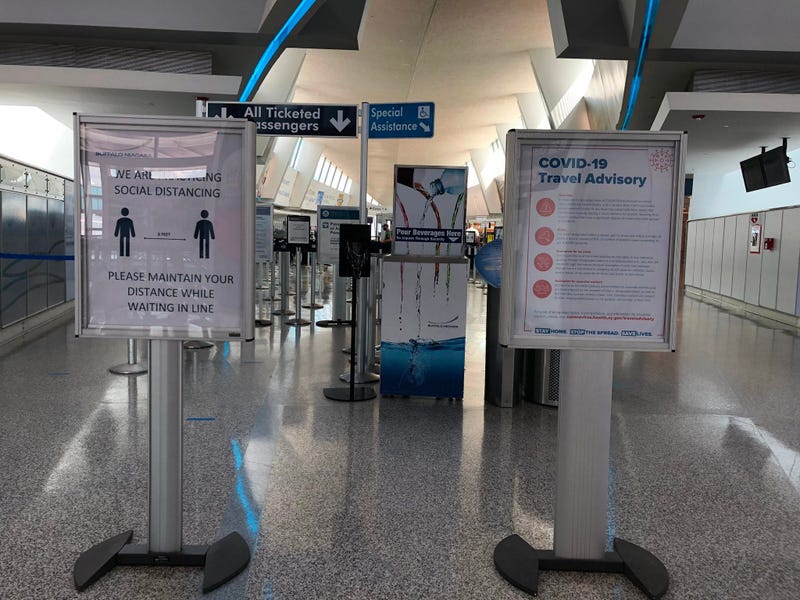 COVID-19 signs at Buffalo Niagara International Airport. July 1, 2020 (WBEN Photo/Mike Baggerman)