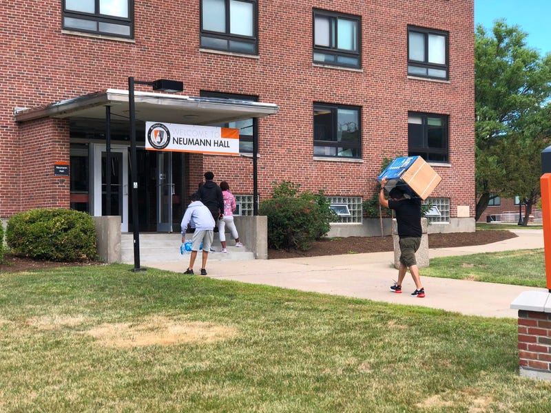 Students at Buffalo State College begin moving into their dorms. August 19, 2020 (WBEN Photo/Mike Baggerman)