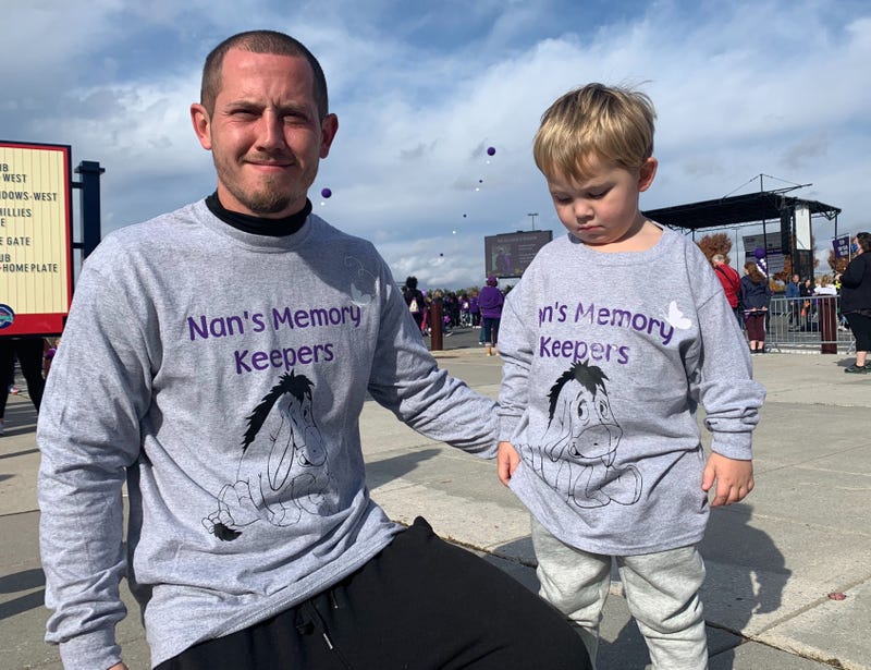 Runnemede, New Jersey resident Jonathan Burak and his son participated in the Walk to End Alzheimer's Saturday at Citizens Bank Park.