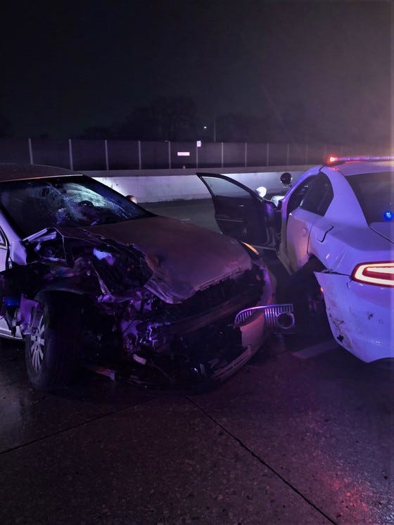 Indiana State Police said troopers from the ISP Lowell Post were investigating a multi-vehicle crash on I-80/94 near Calumet Avenue around 4 a.m. when a trooper was struck by another car.
