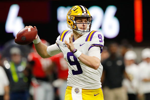 LSU QB Joe Burrow looks for an open receiver in the SEC Championship Game. 