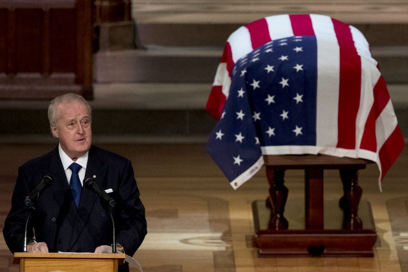 Former Canadian Prime Minister Brian Mulroney speaks during the State Funeral for former President George H.W. Bush at the National Cathedral, December 5, 2018 in Washington, DC.