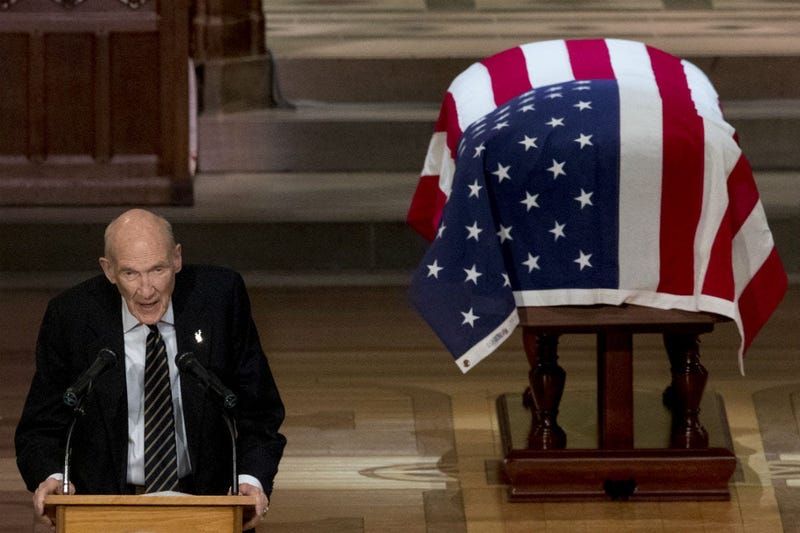 Former Sen. Alan Simpson, R-Wyo, speaks during the State Funeral for former President George H.W. Bush at the National Cathedral, December 5, 2018 in Washington, DC.