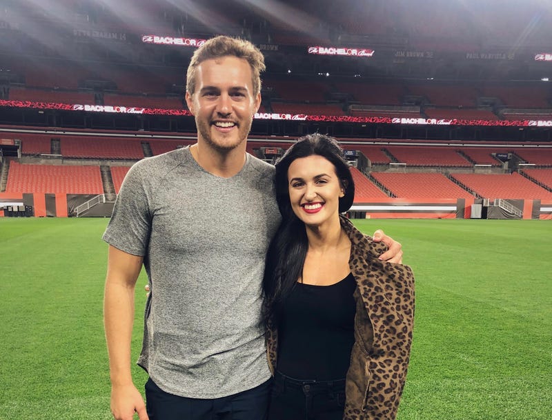 Morgan from Q104's The Jeremiah Show and Pilot Peter from ABC's The Bachelor at FirstEnergy Stadium in Cleveland