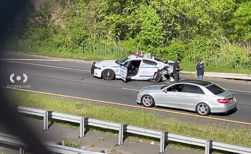 The hit-and-run driver smashed into the officer's patrol car near Exit 8 on the southbound lanes of the West Shore Expressway