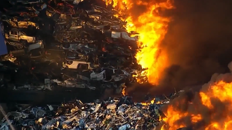 A fire swept through the EMR Metal Recycling facility in Camden, N.J., on Friday.
