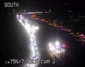 MDOT camera overlooking I-275 at 7 Mile Road showing major traffic back up