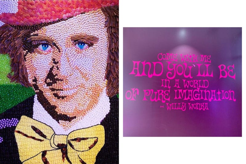 Detail of a candy portrait of Gene Wilder as Willy Wonka.