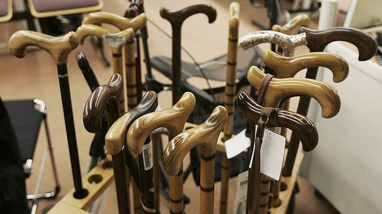  Walking canes await elderly shoppers at Seniorenfachmarkt Deliga, a specialist retail store catering to senior citizens, March 23, 2006 in Grossraeschen, Germany. 