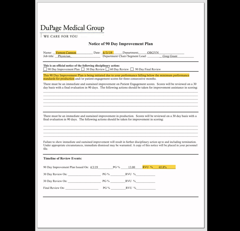 DuPage Medical Group discipline sheet