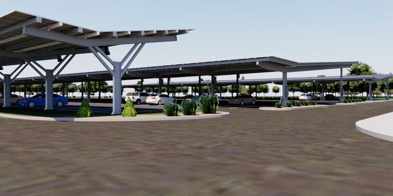 A rendering of PATCO's solar parking canopies