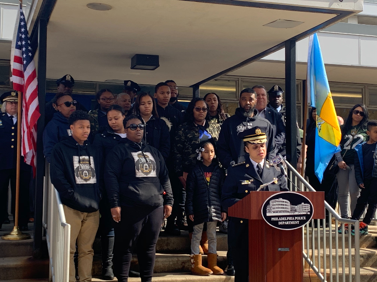 Police Commissioner speaks at the fifth anniversary of Officer Robert Wilson III's death.