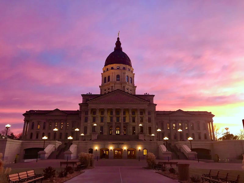 Kansas State Capitol at Sunset, Topeka, Kansas