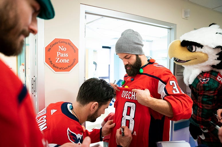 An Alex Ovechkin jersey is autographed at MedStar Georgetown University Hospital.