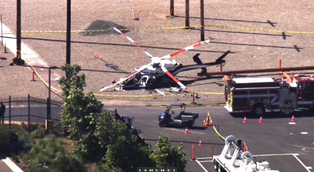 The wreckage of a PG&E helicopter at a training facility in Livermore.