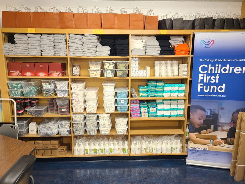 items in a care closet at school