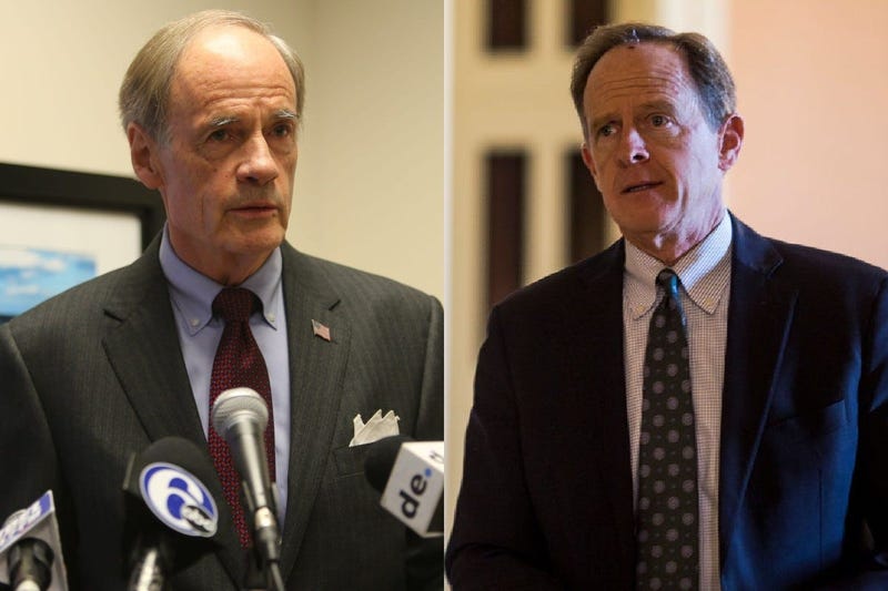 Democratic U.S. Sen. Tom Carper of Delaware and Republican U.S. Sen. Pat Toomey of Pennsylvania