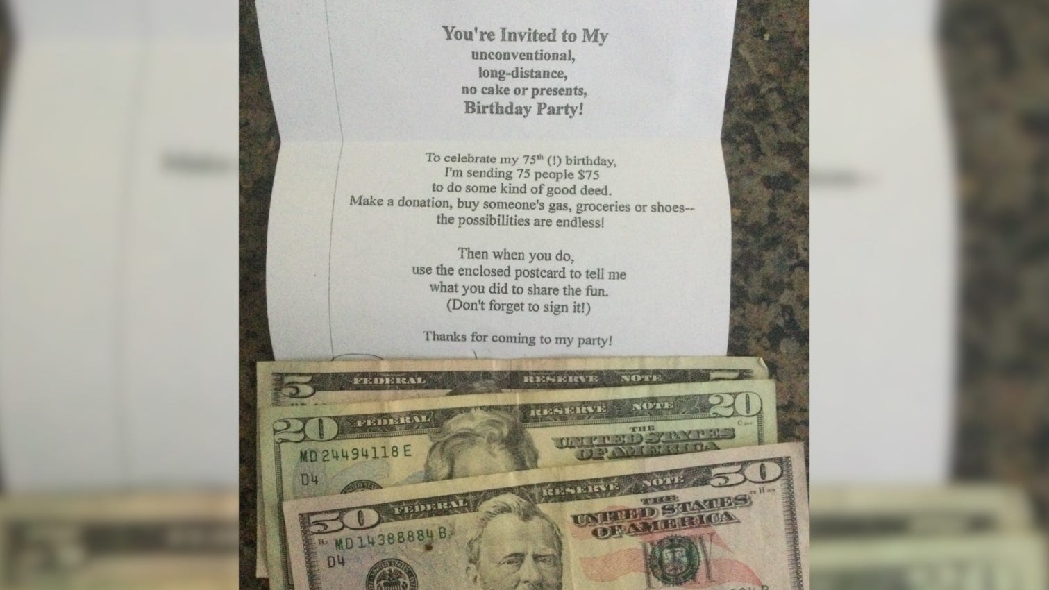 Metro East woman sent 75 people $75 to do a 'good deed' for her 75th birthday