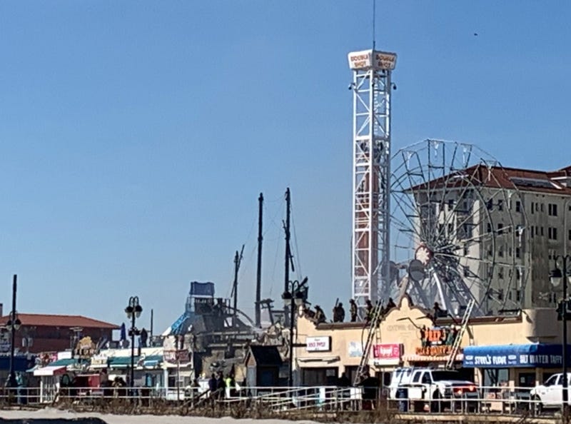 The arcade at Playland's Castaway Cove was destroyed in a four-alarm fire Saturday morning, along with its iconic pirate ship fixture.
