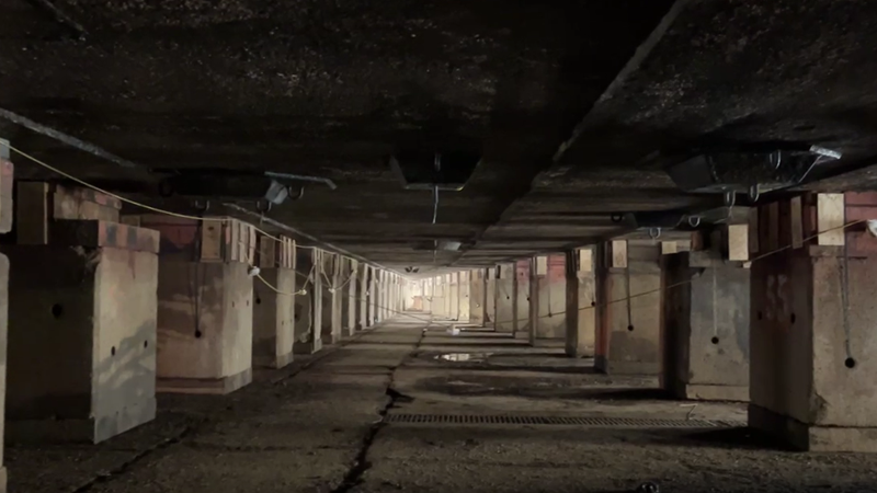 While in dry dock, the Battleship New Jersey rests on 302 wood-topped concrete blocks.