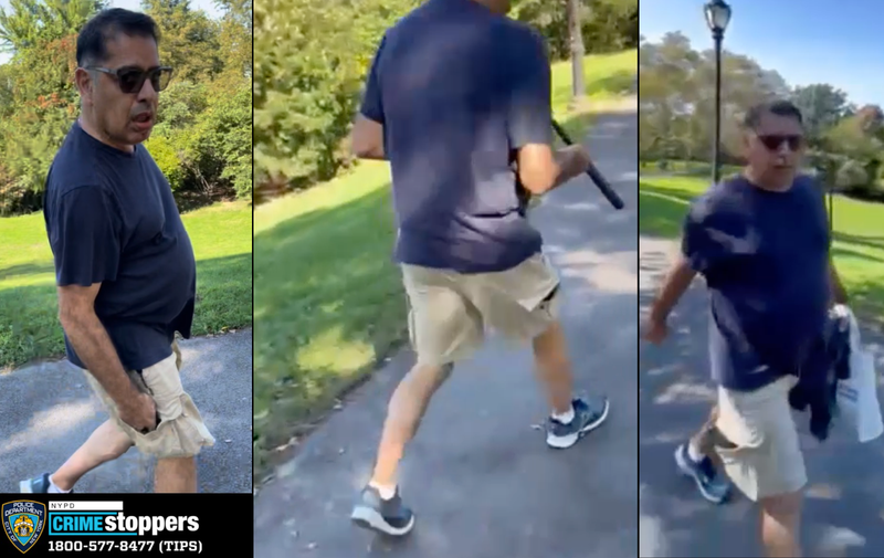 Police are searching for a man who allegedly attacked a woman with a collapsible baton on a bike path in Central Park on Oct. 5