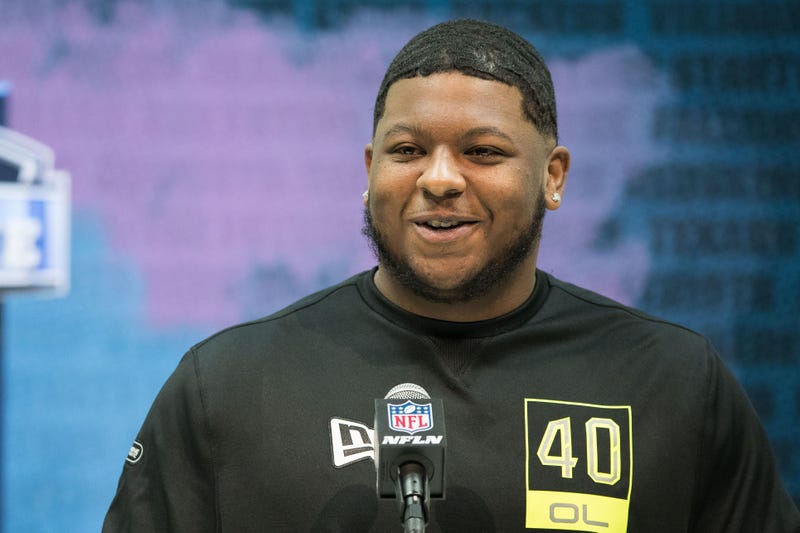 Offensive lineman Cesar Ruiz takes questions at the NFL Combine