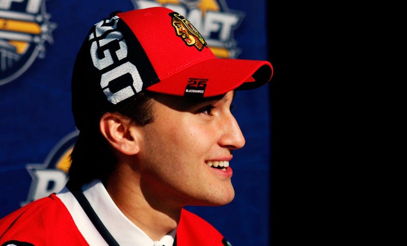 Blackhawks defenseman Chad Krys give an interview after being drafted in June 2016.