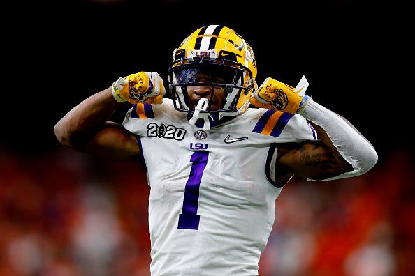 Ja'Marr Chase celebrates a play for LSU.