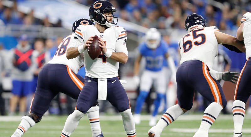Nov 22, 2018; Detroit, MI, USA; Chicago Bears quarterback Chase Daniel (4) looks to pass the ball during the first quarter against the Detroit Lions at Ford Field. Mandatory Credit: Raj Mehta-USA TODAY Sports