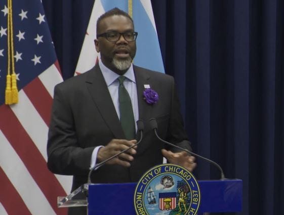 Brandon Johnson at lectern