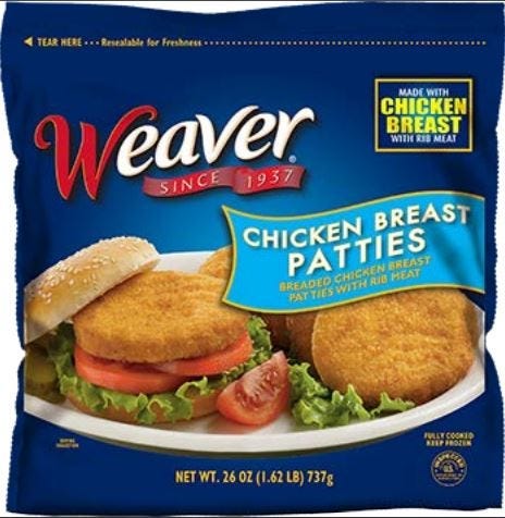 Tyson Foods Inc. has issued a recall for more than 39,000 pounds of Weaver brand frozen chicken patties.