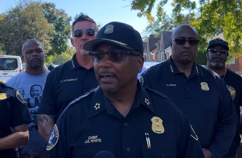 Detroit Police Chief James White speaks to reporters