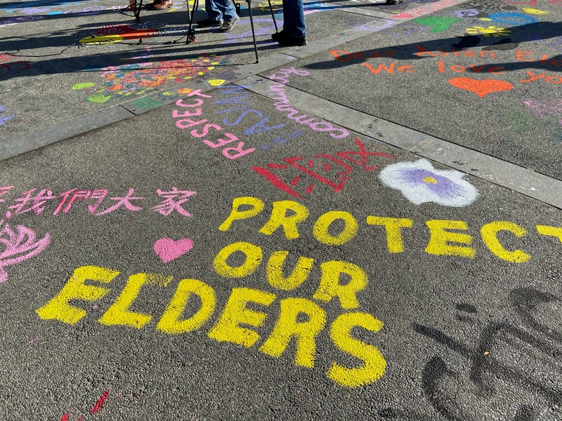Chalk art in San Francisco's Chinatown calls for an end to racist violence