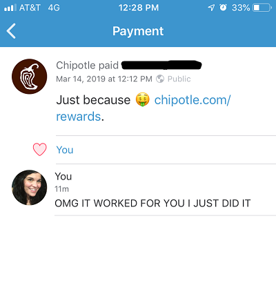chipotle venmo