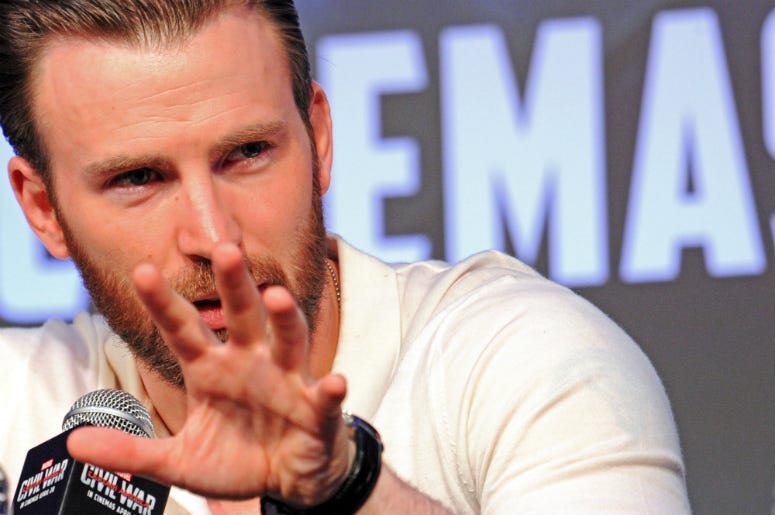 Actor Chris Evans attends the press conference of the movie "Captain America 3: Civil War"