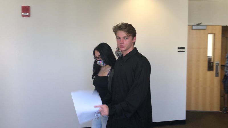 Christian McCaffrey leaves Erie County court after his harassment charge against the Myers family. July 20, 2020 (WBEN Photo/Mike Baggerman)