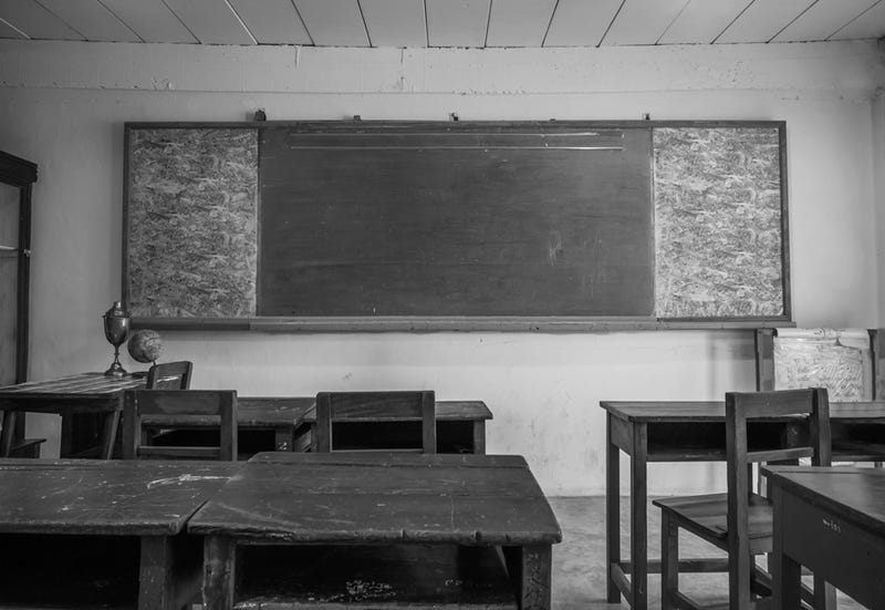 Black and white old classroom