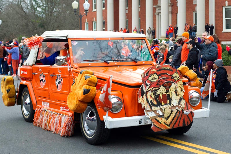 Jan 12, 2019; Clemson, SC, USA; Fans line the streets of Clemson University's campus during the College Football Playoff National Championship celebration parade. Mandatory Credit: Joshua S. Kelly-USA TODAY Sports