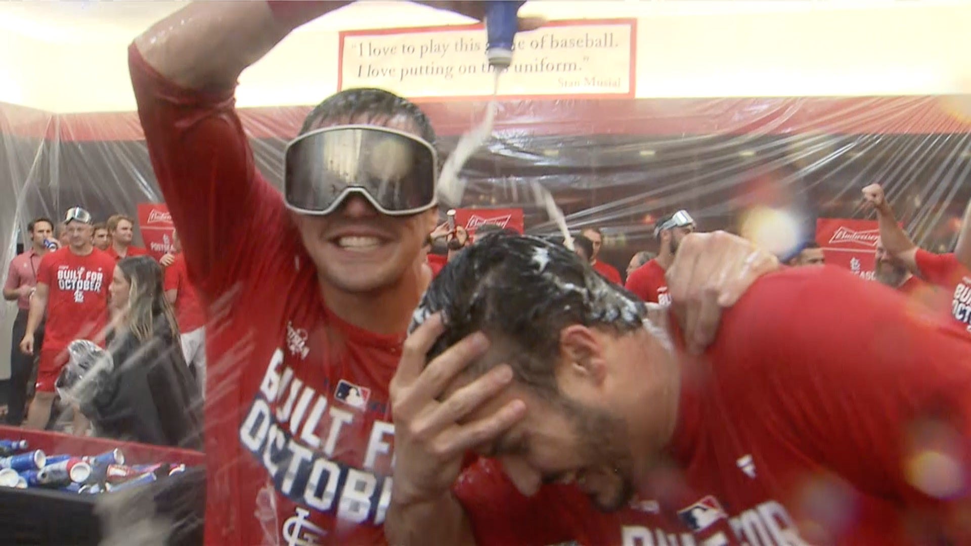 WATCH: Clubhouse goes wild as Cardinals celebrate improbable streak, clinching playoffs