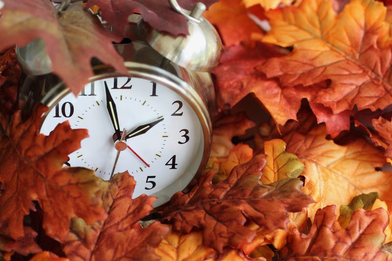 clock in fall leaves
