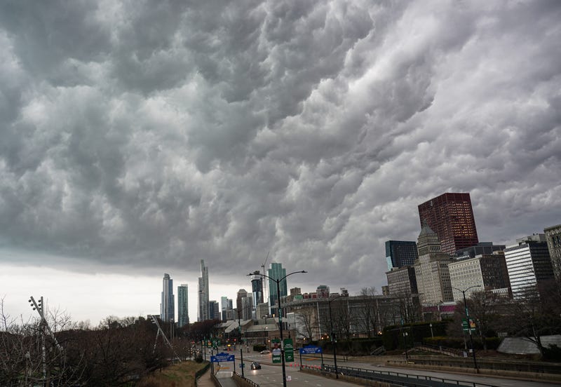 storm clouds file image over Chicago buildings