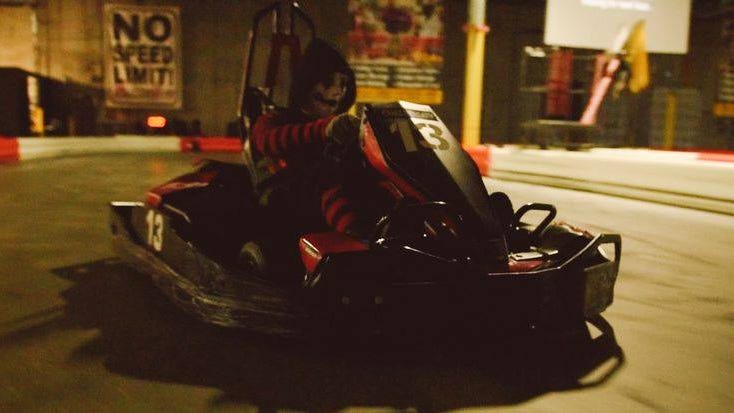 Indoor go-kart racing facility gives drivers the chance to outrace scary clowns