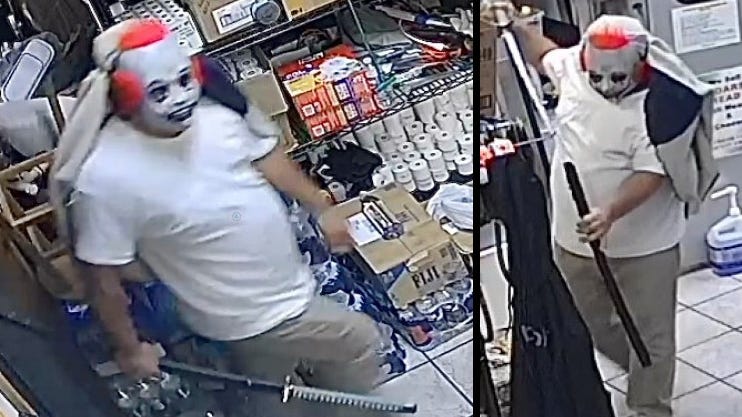Sword-wielding clown robs convenience store